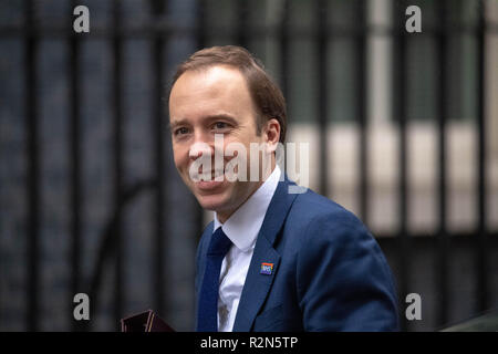 Londra, XX novembre 2018, Matt Hancock, MP PC, Segretaria di salute arriva in una riunione del gabinetto a 10 Downing Street, Londra Credit Ian Davidson/Alamy Live News Foto Stock