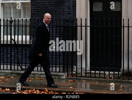 Londra, Regno Unito. Xx Nov, 2018. British Segretario dei trasporti Chris Grayling arriva a Downing Street per una riunione del gabinetto a Londra, in Gran Bretagna il 9 novembre 20, 2018. Credito: Han Yan/Xinhua/Alamy Live News Foto Stock
