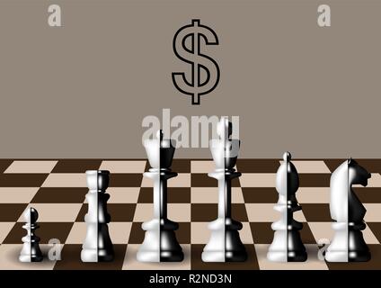 Scacchi commerciale. Il bianco e nero a scacchi sulla scacchiera Illustrazione Vettoriale