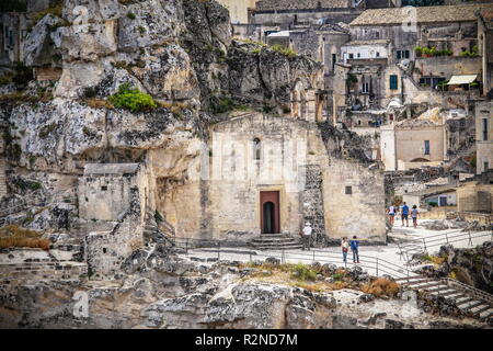 Matera, Italia - Luglio 2016: Case di Matera anche chiamato città di pietre la Capitale Europea della Cultura 2019 Foto Stock