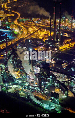 Vista aerea, Night Shot, ThyssenKrupp Duisburg, Duisburg, la zona della Ruhr, Renania settentrionale-Vestfalia, Germania, Europa Foto Stock