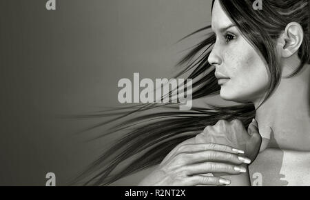 Ritratto di donna lato con ondulazione haa Foto Stock