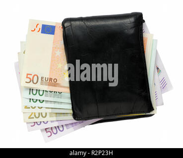 Custodia nera con le banconote in euro Foto Stock