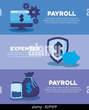 Schermo con le icone di set di economia, finanza, illustrazione vettoriale design Illustrazione Vettoriale