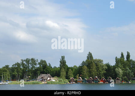 Schweriner vedere boathouses Foto Stock