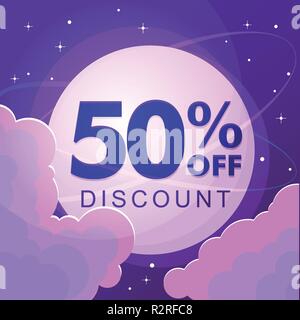 Il cinquanta percento di sconto numeri contro il cielo notturno Illustrazione Vettoriale