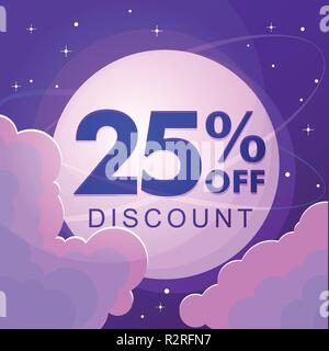 Il venticinque percento di sconto numeri contro il cielo notturno Illustrazione Vettoriale