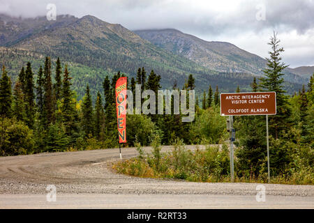 Una vista dell'Artico interagenzie Visitor Center Accedi Coldfoot sulla Dalton Highway in Alaska, STATI UNITI D'AMERICA Foto Stock