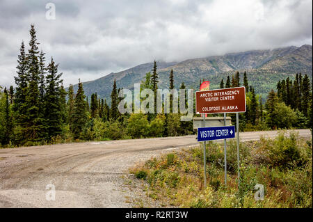 Una vista dell'Artico interagenzie Visitor Center Accedi Coldfoot sulla Dalton Highway in Alaska, STATI UNITI D'AMERICA Foto Stock