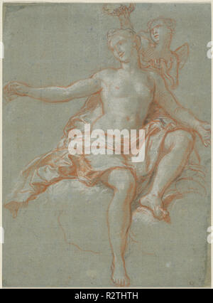 Cupido rubare Venere corona floreale. Data: 1705/1708. Dimensioni: complessivo: 32,9 x 24,1 cm (12 15/16 x 9 1/2 in.). Medium: arancio-rosso, bianco e nero chalk, squadrati per trasferire in gesso nero su blu di cui carta; stabilite. Museo: National Gallery of Art di Washington DC. Autore: Antoine Coypel. Foto Stock