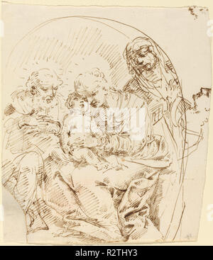 Sacra famiglia con San Anna e testa femminile di profilo. Dimensioni: complessiva (approssimativo): 19,6 x 17,1 cm (7 11/16 x 6 3/4 in.). Medium: Penna e inchiostro bruno su carta vergata. Museo: National Gallery of Art di Washington DC. Autore: attribuito a Donato Creti. Foto Stock