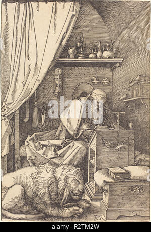 San Girolamo nella sua cella. Data: 1511. Medium: xilografia. Museo: National Gallery of Art di Washington DC. Autore: Dürer, Albrecht. ALBRECHT Dürer. Foto Stock