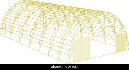 Tenda telone tenda magazzino provvisorio exhibition hall di tunnel aereo hangar. Fienile costruzione dell'edificio wireframe. Cancella il telaio di taglio. Vector isomet Illustrazione Vettoriale