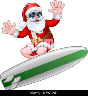 Cool Christmas Santa in occhiali da sole surf Illustrazione Vettoriale