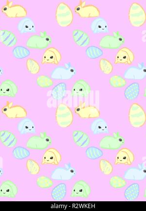 Vettore di Seamless pattern di Pasqua con i conigli e le uova colorate Illustrazione Vettoriale