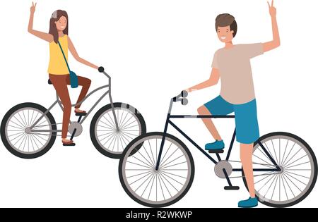 Coppia giovane in caratteri di bicicletta Illustrazione Vettoriale