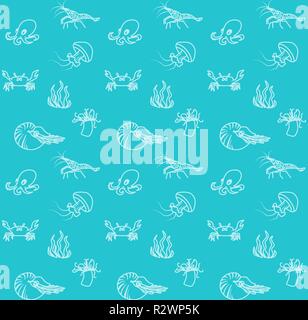 Vettore di Seamless pattern con creature del mare Illustrazione Vettoriale