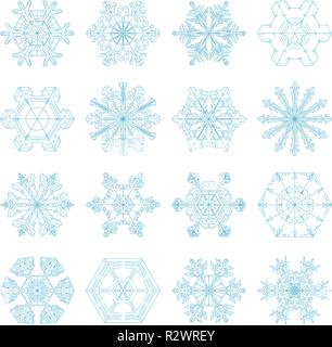 Insieme di diversi di fiocchi di neve, illustrazione vettoriale Illustrazione Vettoriale