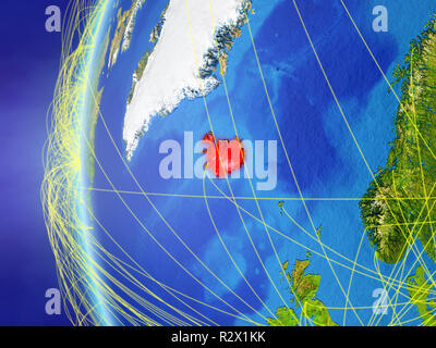 Islanda da spazio sul modello della Terra con la rete internazionale. Concetto di comunicazione digitale o di viaggio. 3D'illustrazione. Gli elementi di questa immagine f Foto Stock