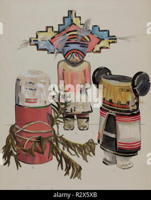 Kachina Doll. Data: 1935/1942. Dimensioni: complessivo: 35,5 x 27,9 cm (14 x 11 in.) originale IAD Oggetto: 10 1/2' alta. Medium: acquerello, grafite e gouache su carta. Museo: National Gallery of Art di Washington DC. Autore: Jane Iverson. Foto Stock