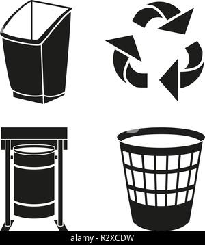 In bianco e nero il riciclaggio rifiuti set silhouette Illustrazione Vettoriale