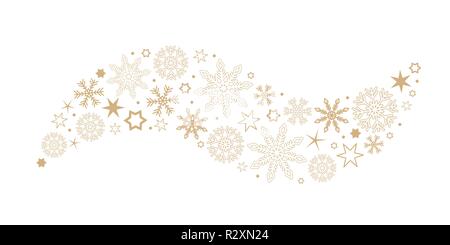 Golden decorativo onda Natale con i fiocchi di neve e stelle illustrazione vettoriale EPS10 Illustrazione Vettoriale