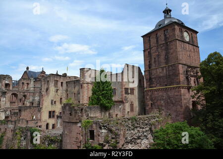 Rovine del Castello di Heidelberg, Baden-Württemberg, Germania, soleggiata giornata estiva Foto Stock Rovine del Castello di Heidelberg, Baden-Württemberg, Germania, soleggiata giornata estiva Foto Stock