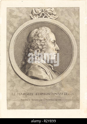 Le Marquis Scipione Maffei. Data: 1750. Dimensioni: piastra: 19,5 x 14,4 cm (7 11/16 x 5 11/16 in.) foglio: 30 x 19,7 cm (11 13/16 x 7 3/4 in.). Medium: pastello a modo di attacco sulla carta vergata. Museo: National Gallery of Art di Washington DC. Autore: Charles-Nicolas Cochin II. Dopo Charles Nicolas Cochin II. Pariset. Foto Stock