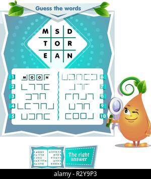 Gioco educativo per i bambini e gli adulti e sviluppo della logica, iq. Gioco di attività per i bambini di indovinare le parole Illustrazione Vettoriale