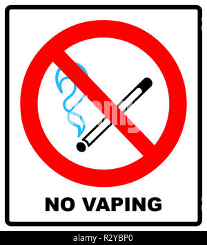 Nessun segno vaping. Non fumare sigaretta elettronica simbolo. illustrazione isolato su bianco. Attenzione vietato icona rossa per luoghi pubblici, pronto per l'uso. Foto Stock