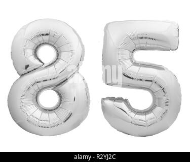Silver Chrome numero 84 ottantaquattro fatta di palloncino gonfiabile su bianco Foto Stock