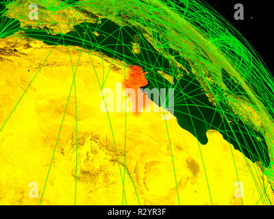 Tunisia da spazio sul modello di digital Planet Earth con rete. Concetto di tecnologia digitale, connettività e viaggi. 3D'illustrazione. Elementi del Foto Stock