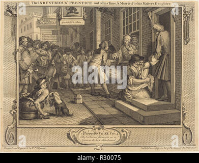 L'operosa 'Prentice fuori del suo tempo e sposata al suo padrone la figlia. Data: 1747. Medium: attacco e incisione. Museo: National Gallery of Art di Washington DC. Autore: William Hogarth. Foto Stock