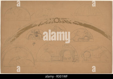 Studi per lunette [recto]. Data: 1890/1897. Dimensioni: foglio: 31,8 x 48,9 cm (12 1/2 x 19 1/4 in.). Medium: grafite e oro dipingere sulla tan carta intessuta. Museo: National Gallery of Art di Washington DC. Autore: Charles Sprague Pearce. Foto Stock
