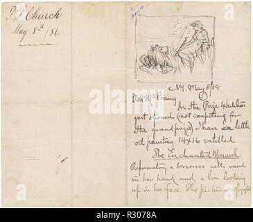 Studio dopo 'il monarca incantata". Data: 1886. Dimensioni: foglio: 20,32 × 24.77 cm (8 × 9 3/4 in.). Medium: Penna e inchiostro nero su scritte a mano per lettera al sig. Prang da Frederick Stuart Chiesa. Museo: National Gallery of Art di Washington DC. Foto Stock