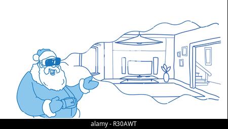 Santa indossare occhiali digitale la realtà virtuale soggiorno moderno interior vr auricolare visione concetto orizzontale piana Illustrazione Vettoriale