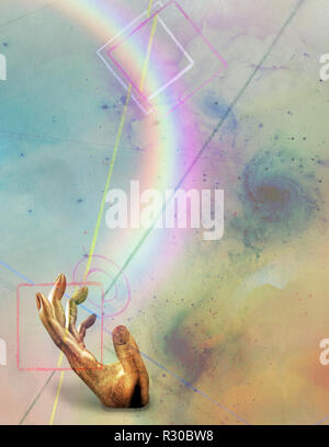 Moderno e futuristico astratta. Rainbow in mano Foto Stock