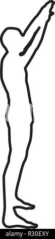 Uomo con braccia alzate sportivo alzando le mani vista laterale icona colore nero vettore I stile piatto semplice contorno immagine Illustrazione Vettoriale