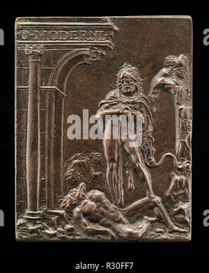 Hercules trionfante sul Antaeus. Datazione: fine XV - inizi del XVI secolo. Dimensioni: complessivo: 6,9 x 5,5 cm (2 11/16 x 2 3/16 in.). Medio Bronzo://molto scuro patina (sfregato in aree in rilievo). Museo: National Gallery of Art di Washington DC. Autore: MODERNO. Foto Stock