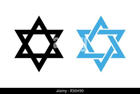 Hexagram David Star - nero e blu icona di Israele santo simbolo religioso. Illustrazione Vettoriale