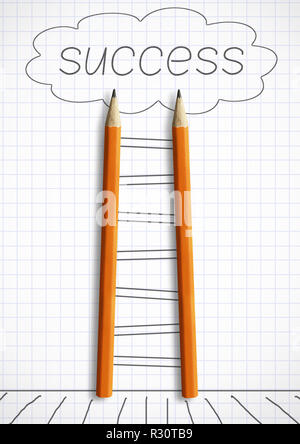 Modo di successo concetto creativo, matite come la scaletta con gradini verniciato Foto Stock