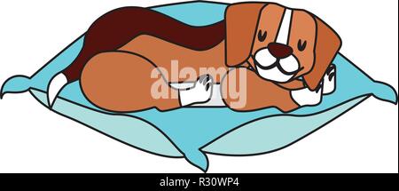 Cane beagle dormire sul cuscino illustrazione vettoriale Illustrazione Vettoriale