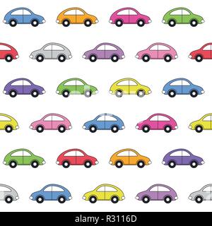 Colorato piccole automobili pattern su sfondo bianco Illustrazione Vettoriale