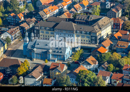 Vista aerea, Clausthal University of Technology, Adolph-Roemer-Straße, Evangelica Luterana Chiesa di mercato dello Spirito Santo, An der Marktkirche, Clau Foto Stock