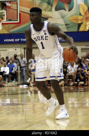 Novembre 17, 2018 - Auburn Tigers guard Jared Harper #1 durante un Maui Invitational gioco tra il duca diavoli blu e la Auburn Tigers in Lahaina Civic Center in Lahaina, Maui, HI - Michael Sullivan/CSM Foto Stock