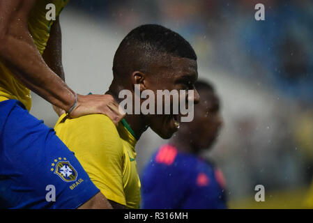 Andare - Goiania - 11/20/2018 - squadra amichevole sotto 20, Brasile v Colombia - Lincoln del Brasile festeggia il suo obiettivo durante il match contro la Colombia in Olimpico per il cordiale sub 20. Foto: Andre Borges / AGIF Foto Stock