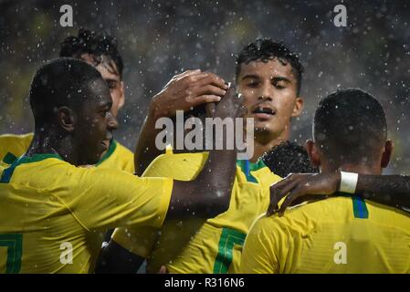 Andare - Goiania - 11/20/2018 - squadra amichevole sotto 20, Brasile v Colombia - Lincoln del Brasile festeggia il suo obiettivo durante il match contro la Colombia in Olimpico per il cordiale sub 20. Foto: Andre Borges / AGIF Foto Stock