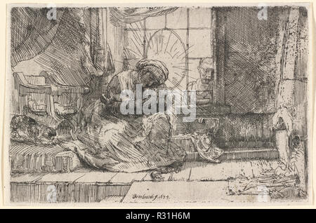 La Vergine e il bambino con il gatto e il serpente. Data: 1654. Medio: l'attacco. Museo: National Gallery of Art di Washington DC. Autore: REMBRANDT HARMENSZOON VAN RIJN. HARMENSZOON Rembrandt van Rijn. Foto Stock