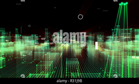 Abstract tecnologica città digitali da dati nel cyberspazio, la memorizzazione delle informazioni nel information space Foto Stock