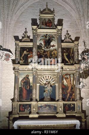 RETABLO DE SAN JOSÉ Y San Bartolomé (PINTURA SG XVI) con escenas de la vida de Santo Tomas. Autore: CAMPAÑA, PEDRO (KEMPENEER, PEETER). Posizione: IGLESIA PRIORAL DE SANTA MARIA DE LA Asunción. CARMONA. Siviglia. Spagna. Foto Stock